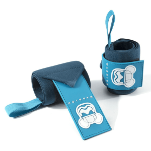 "Bande Poignet Ours Bleu avec design unique pour un soutien musculaire optimal."
